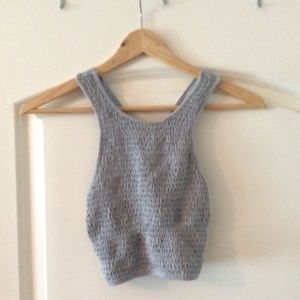 Urban Outfitters Gray Smocked High Neck Crop Top